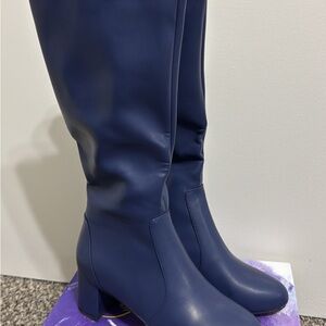 Navy Blue Heeled Boots for Women
